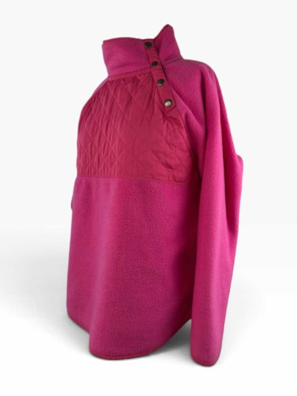 J. Crew Fleece Pullover Jacket Hot Pink Quilted M Snap Collar - Picture 3 of 15